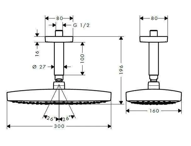 Верхній душ Hansgrohe Raindance Select E 300 Х 160 2jet 26608000