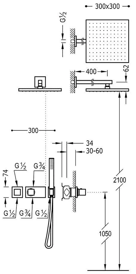 Душевая система Tres Block System 20725201