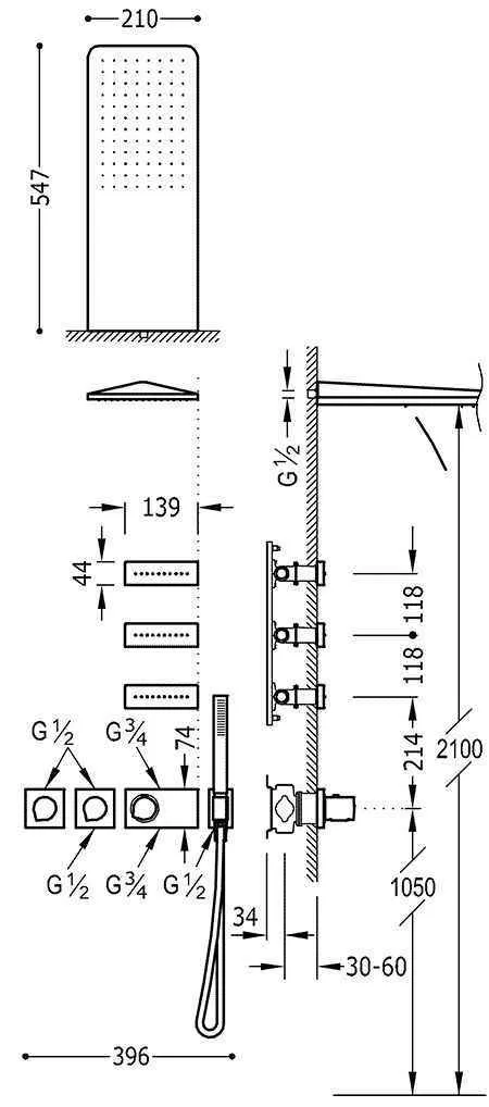 Душевая система Tres Block System 20735301