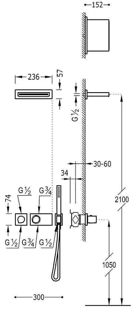 Душевая система Tres Block System 20735203