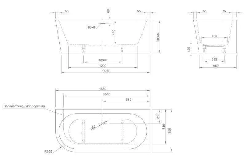 Пристінна ванна Knief Wall Corner правосторонняя / лівостороння wall xs l Белый глянцевый 0100-255-L