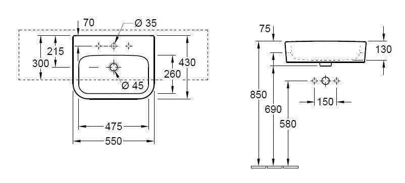 Полувбудована раковина Villeroy and Boch Architectura 419056T1