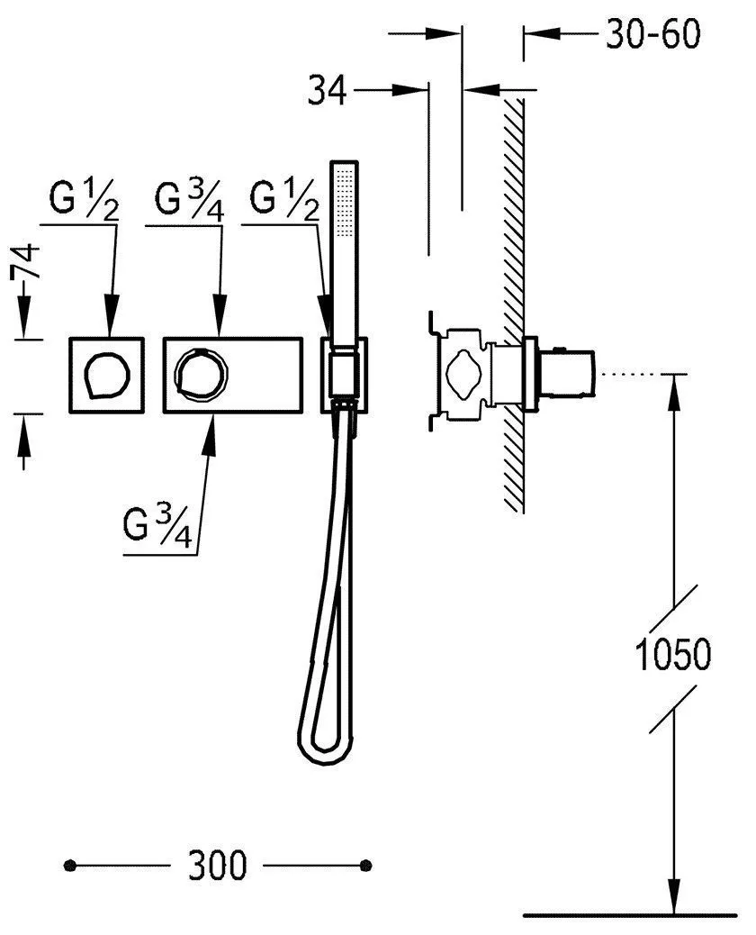 Набор: Термостат и  душевой набор Tres Block System 20735291NM