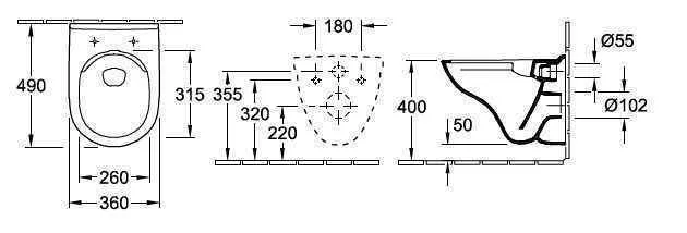Унітаз підвісний з кришкою Villeroy and Boch O. Novo (без зливного краю) 5688HRR1