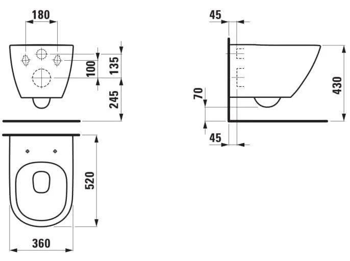 Lua Унитаз подвесной 52x36 см, безободковый, воронкообразный, с крышкою Soft Close