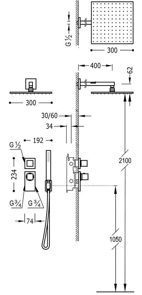Душевая система Tres Block System 20625201BM