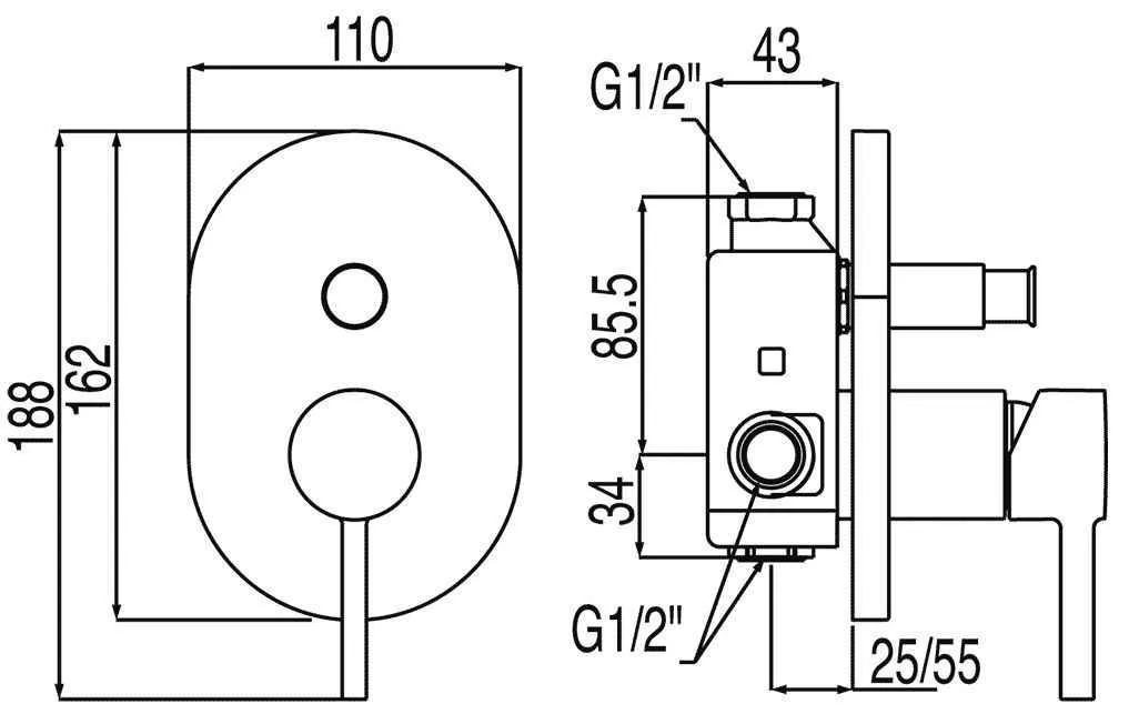 Змішувач для душа і ванни Tres Alplus