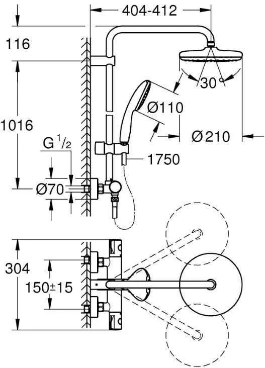 Tempesta System 210 Душова система зовнішнього монтажу з термостатом