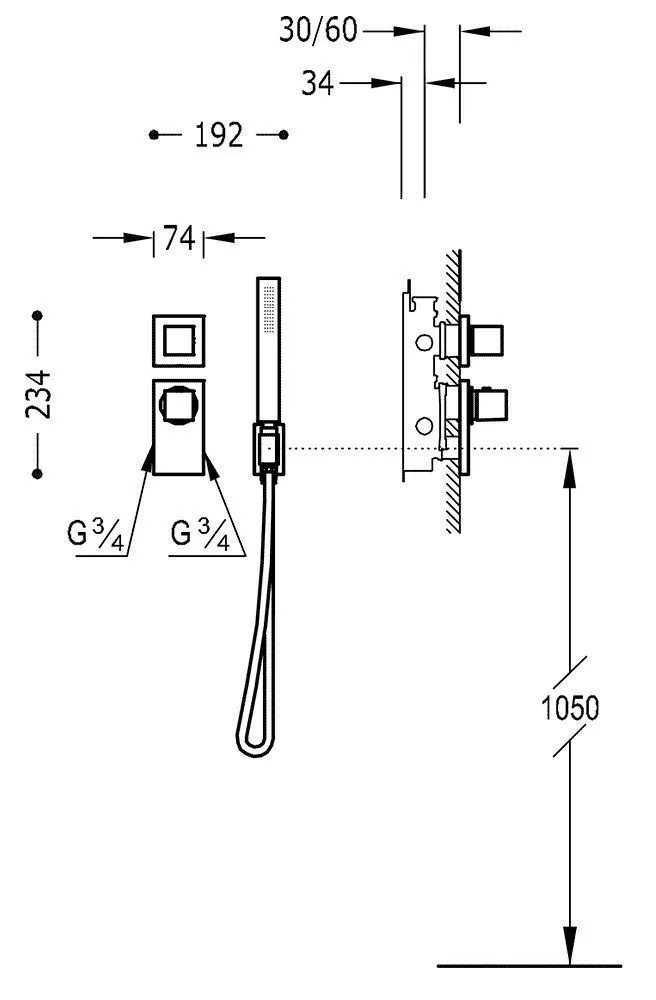 Термостат и душевой набор Tres Block System 20625191
