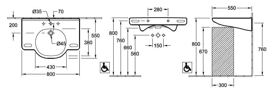 Умывальник Villeroy and Boch O. Novo Vita (для людей с ограниченными возможностями) 41208001