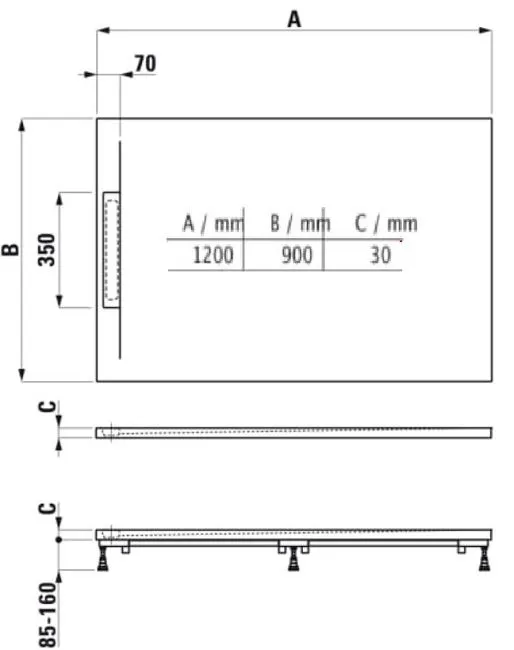 Pro S Душевый поддон прямоугольный, 1200x900x30 мм, материал Marbond, белый