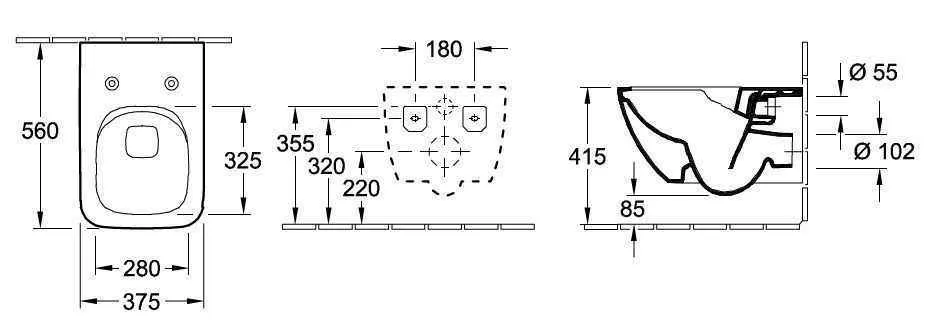 Унітаз підвісний Venticello Villeroy & Boch (Без зливного краю) 4611R0R1