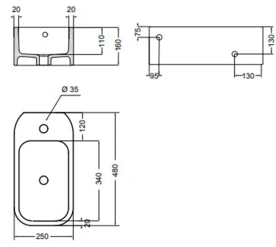 Cosa Раковина подвесная, правая 48х25 см 8610301R
