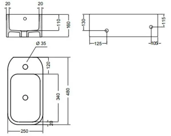 Cosa Раковина подвесная, левая 48х25 см
