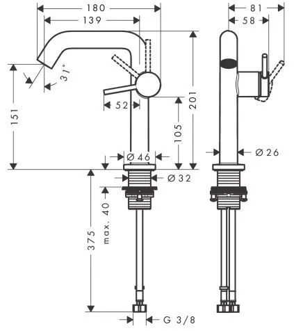 Смеситель для умывальника Hansgrohe Tecturis S 73340000