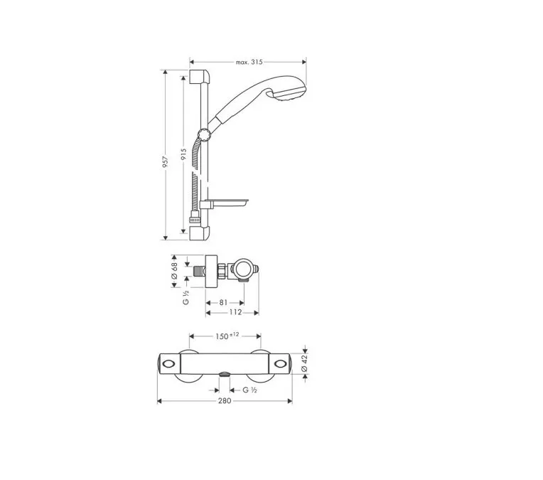 Душевой набор с термостатом Hansgrohe Croma 27063000