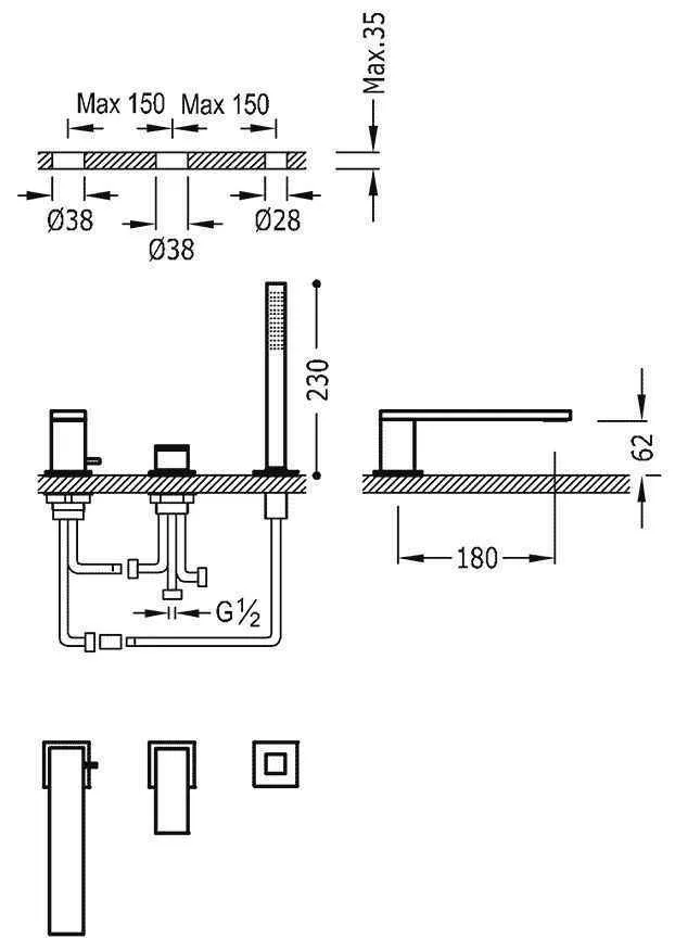 Змішувач для ванної Tres Cuadro 00616105OM