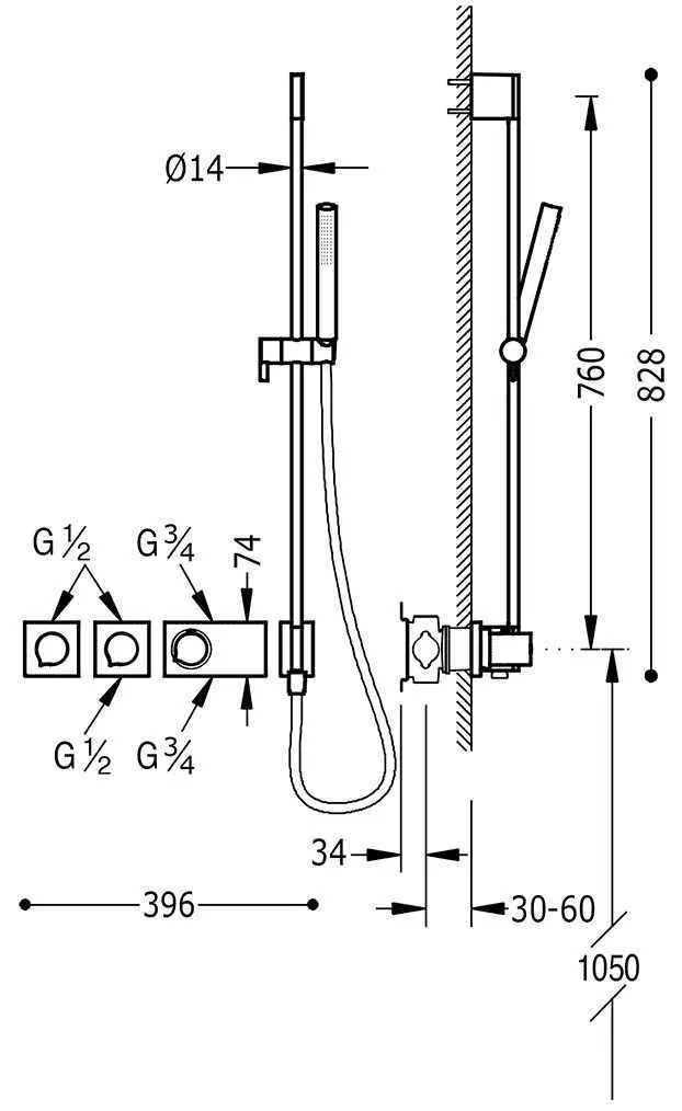Набор: Термостат и  душевой набор Tres Block System 20735392