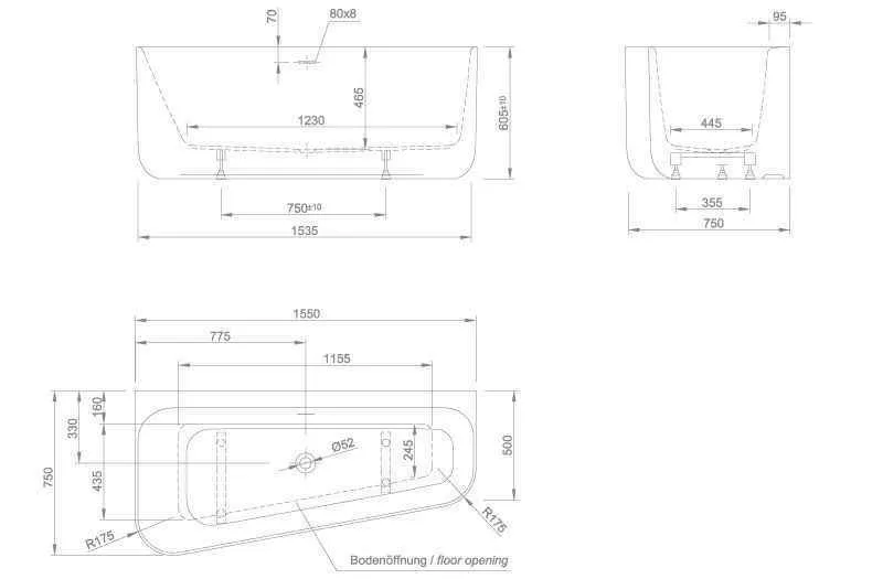 Ванна акриловая Knief Chic (ліва / права) chic R 0100 241 Белый матовый / Сусальное серебро