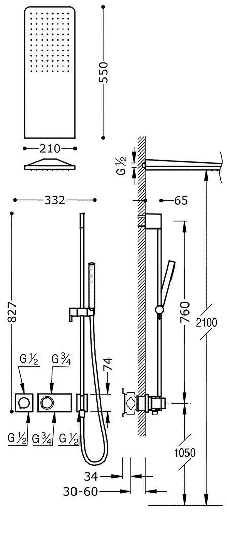 Душевая система Tres Block System 20735210NM
