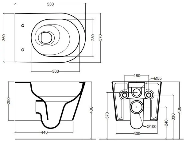 Eva ASOUND Унитаз подвесной 55x36 см, воронкообразный,  безободковый, белый
