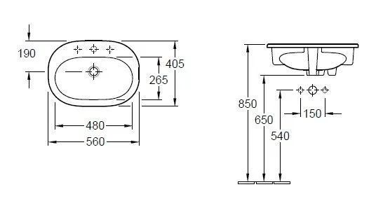 Раковина встраиваемая в столешницу Villeroy and Boch O. Novo 416157T1