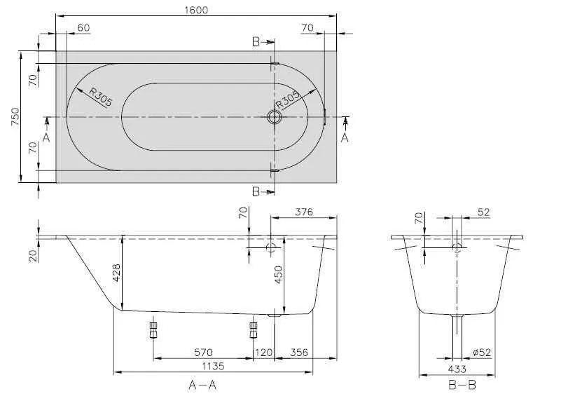 Ванна Villeroy&Boch Oberon UBQ160OBE2V-RW