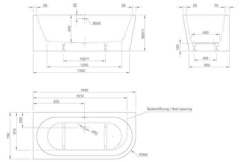 Пристінна ванна Knief Wall Corner правосторонняя / лівостороння wall xs r Белый глянцевый 0100-255-R