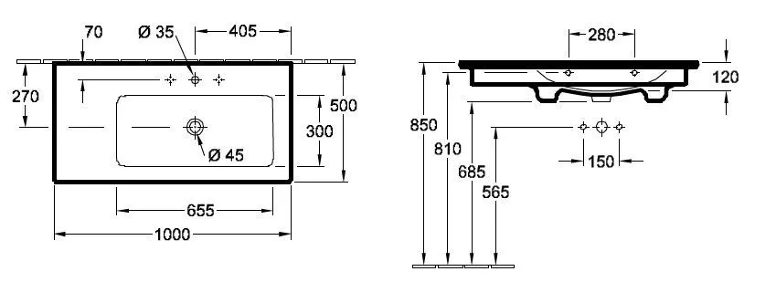 Подвесной умывальник Villeroy and Boch Venticello(правосторонняя) 4134R201