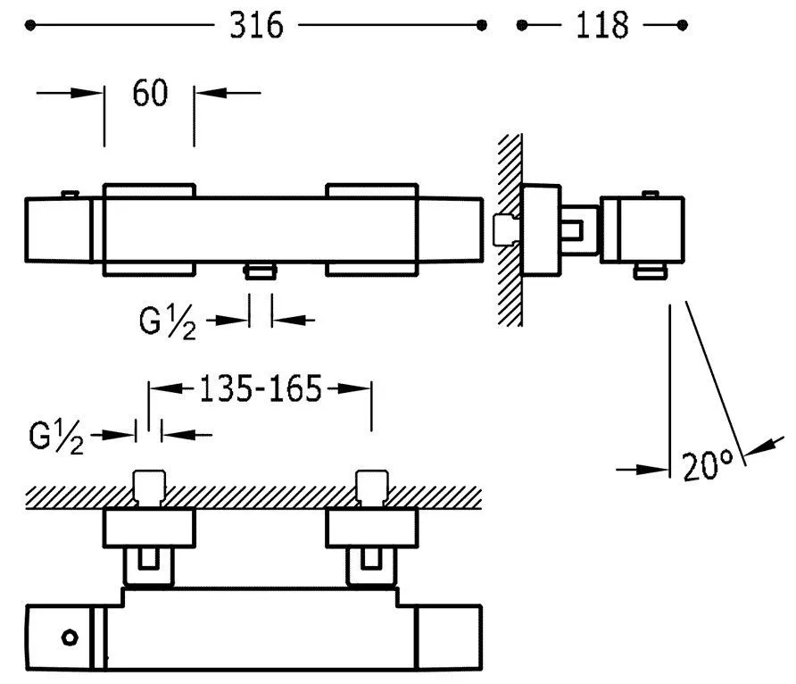 Cмеситель с термостатом  для ванны Tres Cuadro 107174