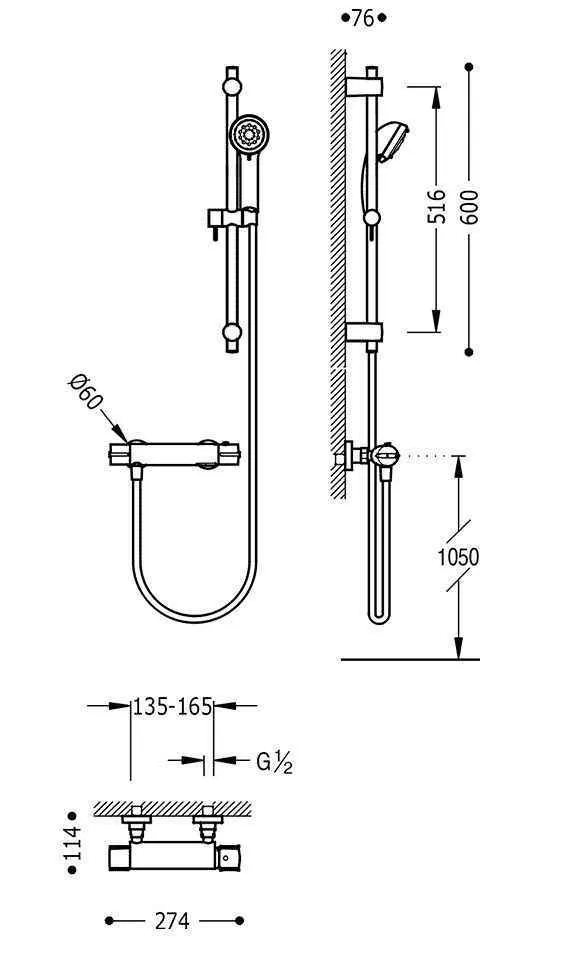 Набор: Термостат для душа с душевым набором Tres 183395