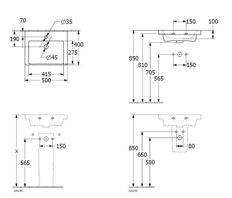 Подвесной умывальник Villeroy and Boch Subway 3.0 4370 50 43705001