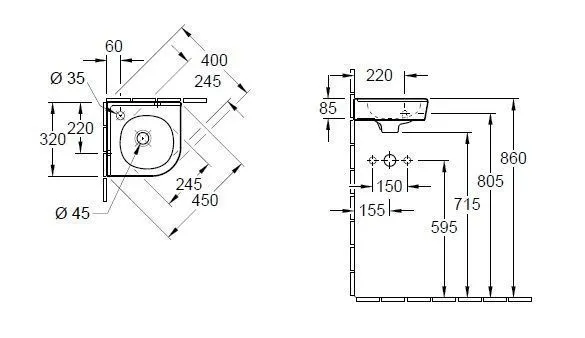 Умивальник кутовий Villeroy&Boch O.Novo 73103301