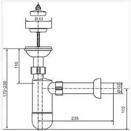 Сифон для умывальника пластмассовый с пробкой Sanit 31.001.00.0000