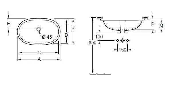 Раковина вбудована в стільницю Villeroy and Boch O. Novo 416250R1