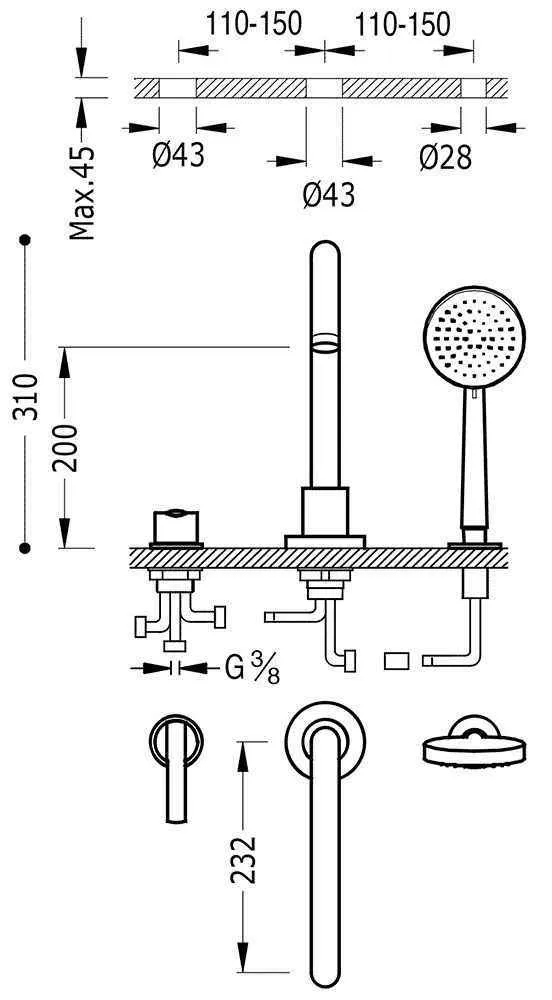 Смеситель для ванны Tres Lex 08115001