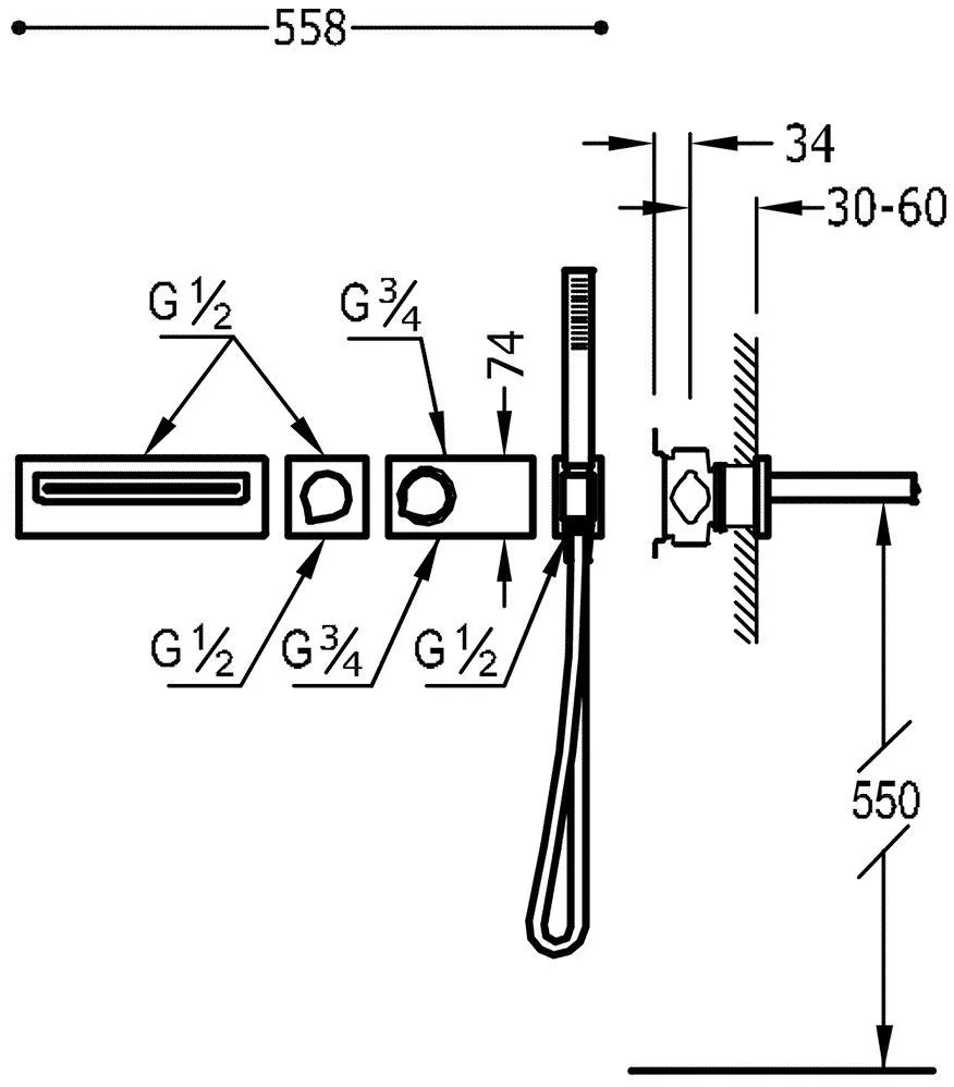 Набор: Термостат, излив и  душевой набор Tres Block System 20739201OR