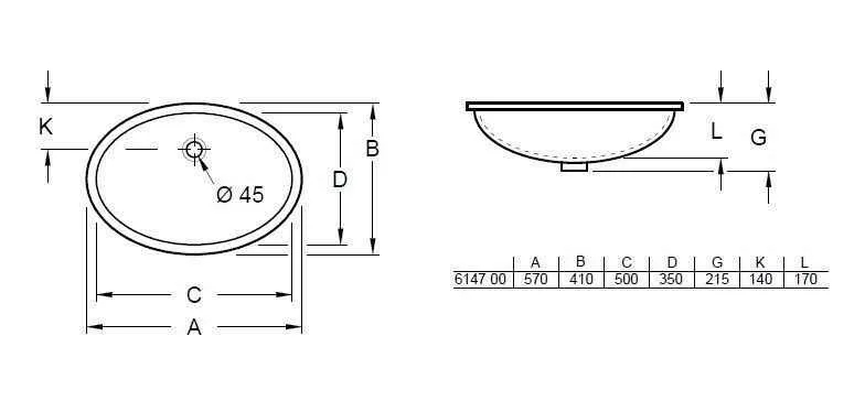 Раковина вбудована під стільницю Villeroy and Boch Evana 6144 00 614700R1