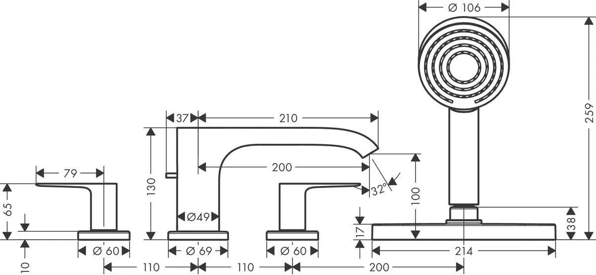Смеситель для ванны Hansgrohe Vivenis 75444700