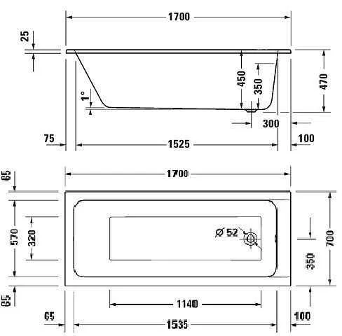 D-Code Ванна прямокутна акрилова 170*70 см
