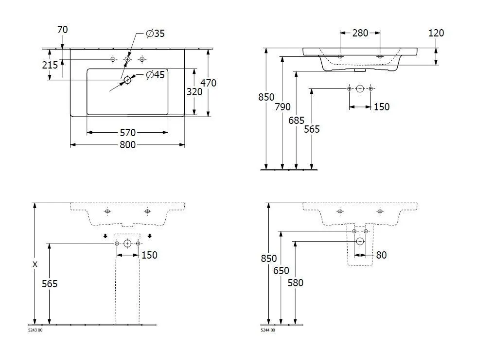 Подвесной умывальник Villeroy and Boch Subway 3.0 4A7083RW