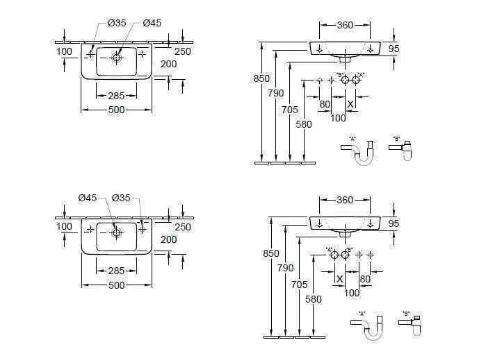 Підвісний умивальник лівосторонній Villeroy and Boch O. Novo 4342L501
