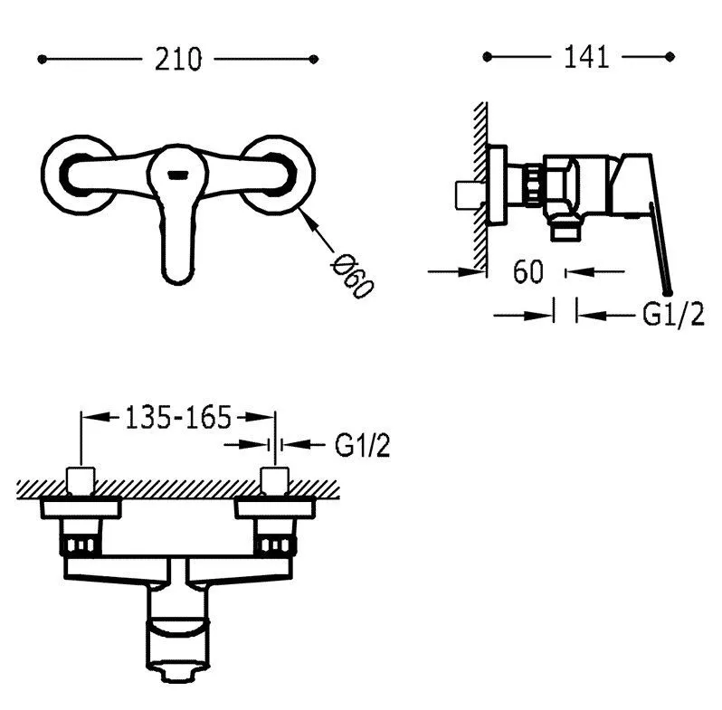 Комплект: Смеситель для душа с душевым набором Tres Base