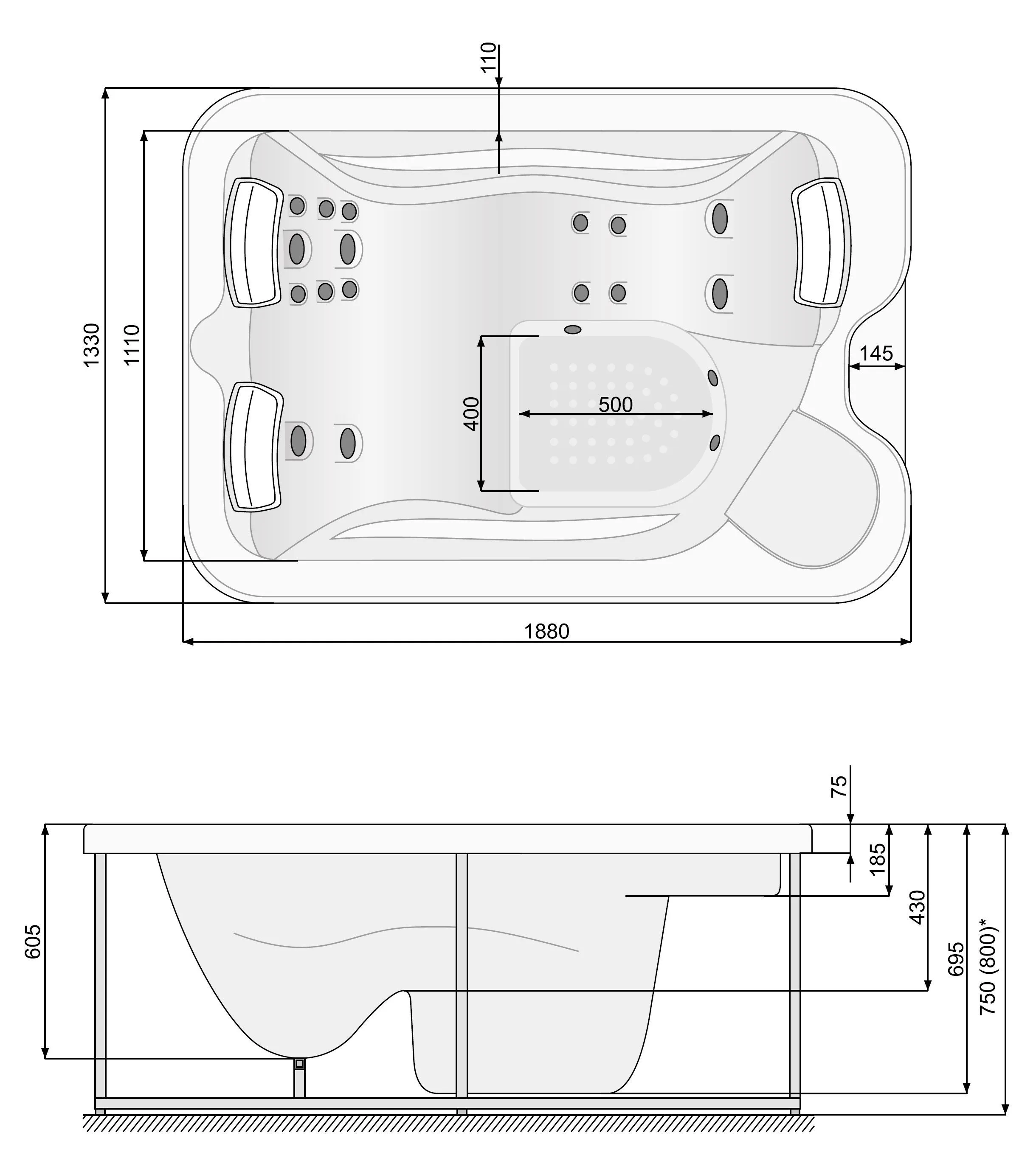 Бассейн с гидромассажем Marina PoolSpa (красное дерево)