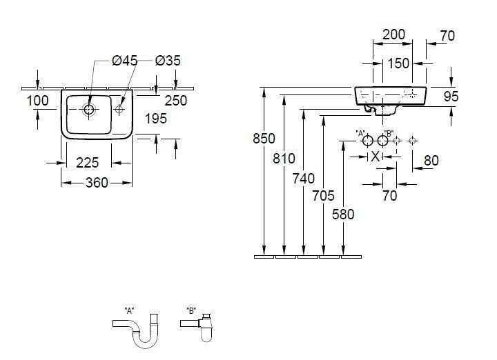 Підвісний умивальник правосторонній Villeroy and Boch O. Novo 43433701