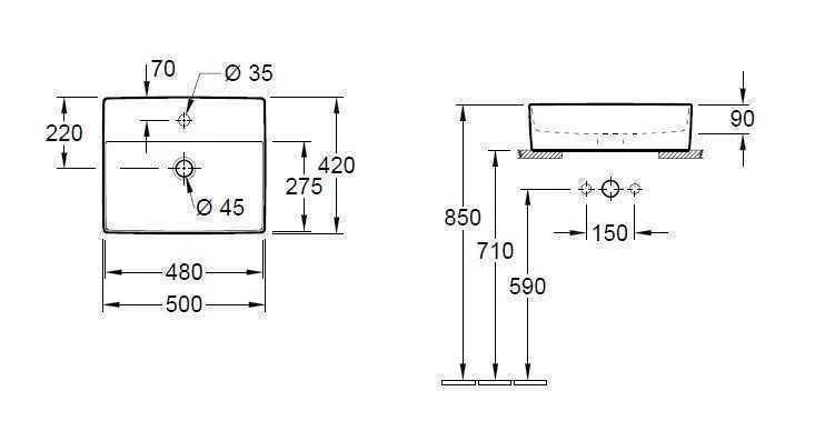Раковина на стільницю Villeroy and Boch Memento 2.0 (500X420 мм) 4A075101