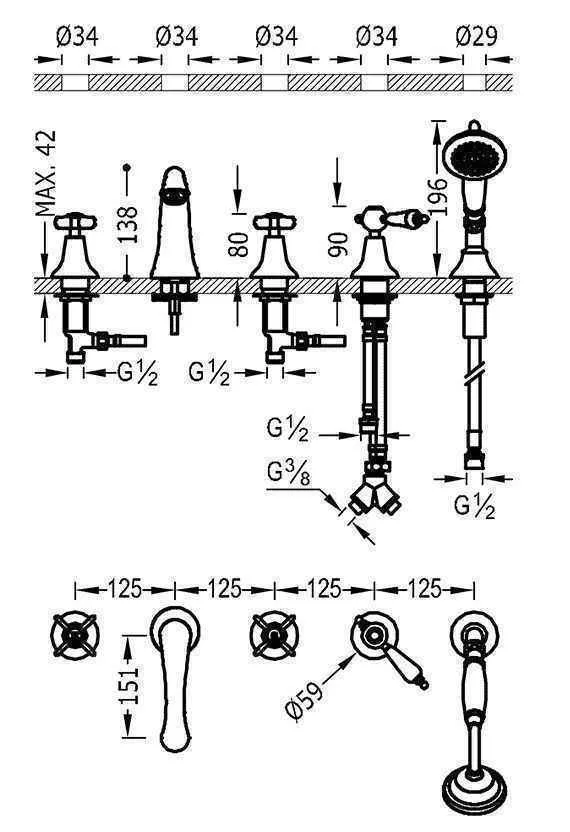 Змішувачі для ванної Tres Clasic 24214602OR