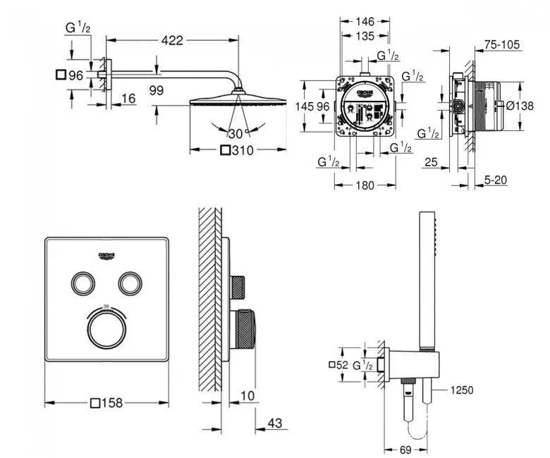 Душевая система с термостатом Grohe Smartcontrol 26405SC1