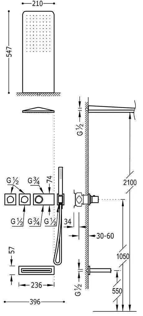 Душевая система для ванны Tres Block System 20735305
