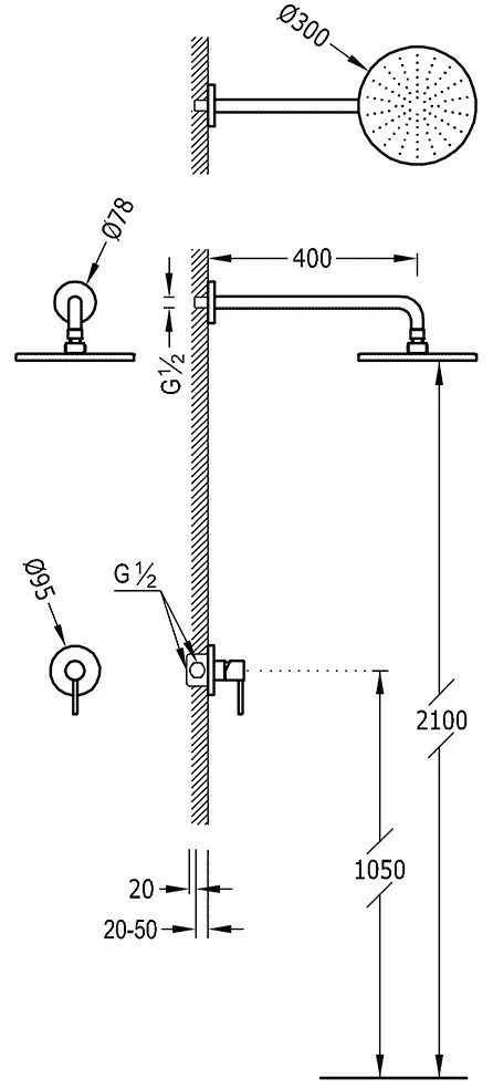 Змішувач з верхнім душем Tres Study